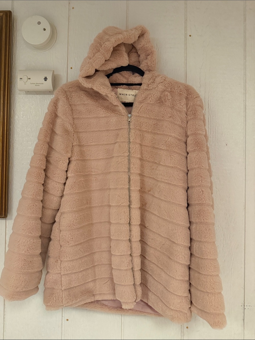 Main Strip Plush Hooded Teddy Jacket - Dusty Pink